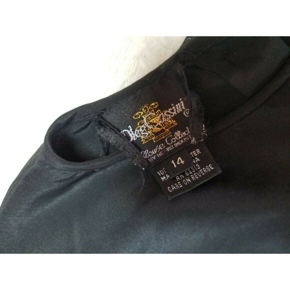 Oleg Cassini Womens Crew Neck Black Button Back Blouse Top Size 14 Long Sleeve - Picture 3 of 6